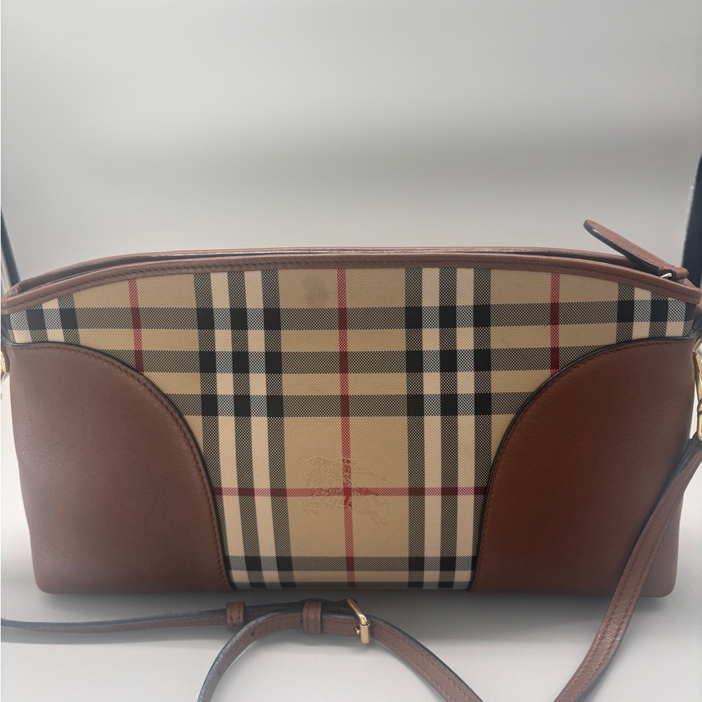 Burberry Classic Checkered Crossbody Bag in Brown and Tan with COA